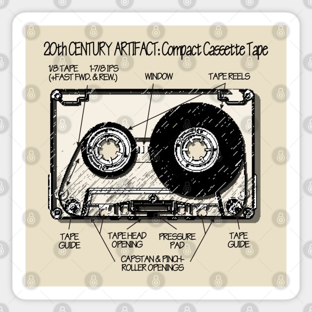 20th Century Artifact: Compact Cassette Tape Sticker by dinarippercreations